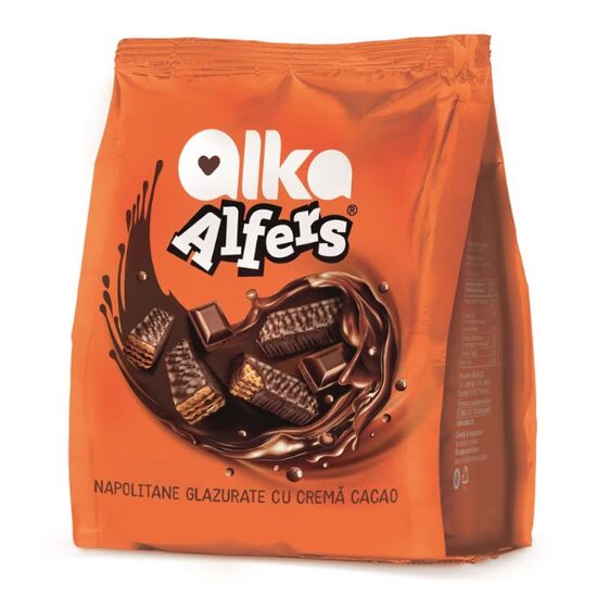 Napolitane cu crema cacao si glazura de ciocolata, Alfers 180g