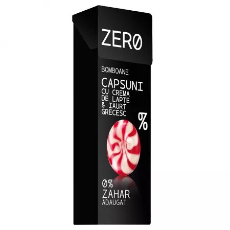 Bomboane Zero Capsuni cu crema de lapte, 32 g