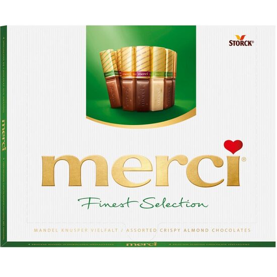 Bomboane de ciocolata asortate Merci verde, 250 g