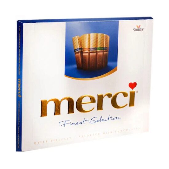 Bomboane de ciocolata asortate Merci albastru, 250 g