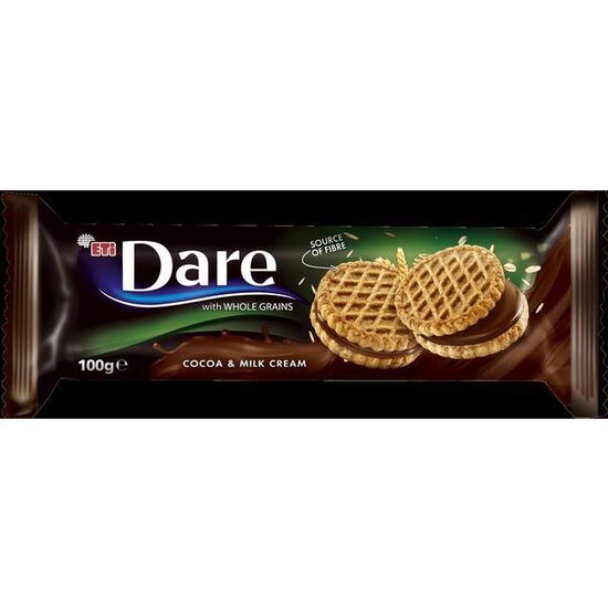 Biscuiti cu cereale si crema de cacao si lapte Eti Dare 100 g