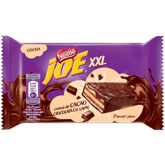 Napolitane cu crema de cacao si ciocolata cu lapte JOE XXL Cacao 46g