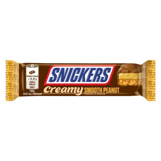 Snickers Creamy baton de ciocolata cu lapte cu umplutura de pasta de arahide si miez de caramel cu arahide prajite proaspete 36.5 g