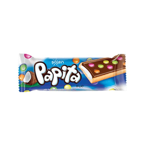 Biscuit crocant cu crema de cocos si drajeuri Papita 33g, 24 bucati
