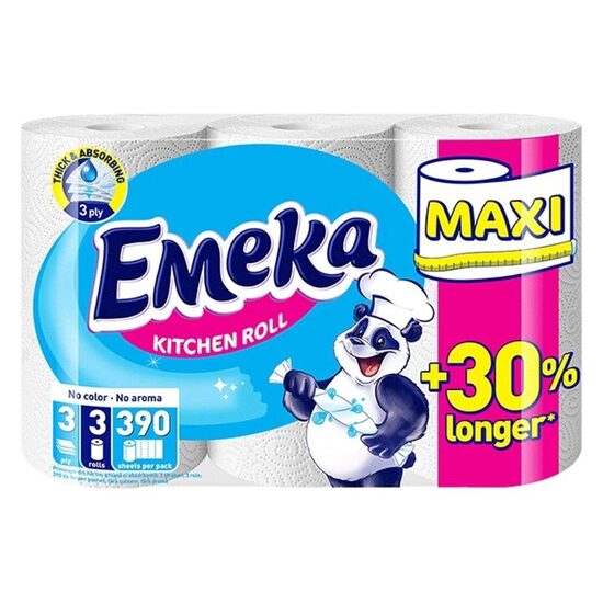 Prosoape de hârtie Emeka White – 3 straturi, super absorbante, Emeka Maxi, 3 role