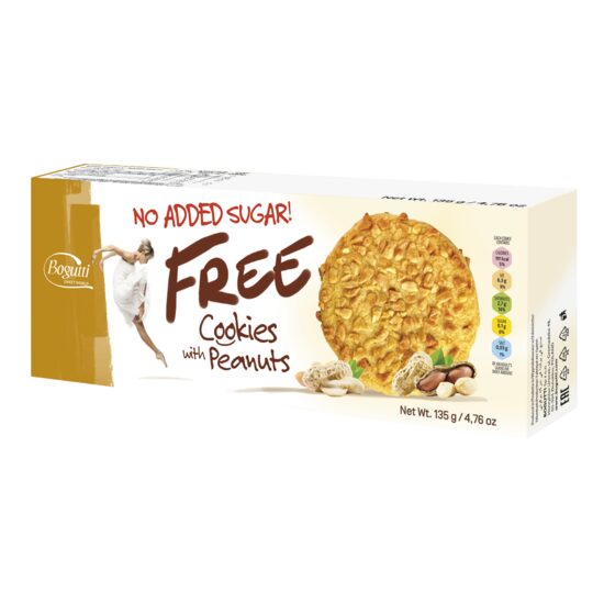 Biscuiti cu alune fara zahar adaugat Free Bogutti 135 g, 12 bucati