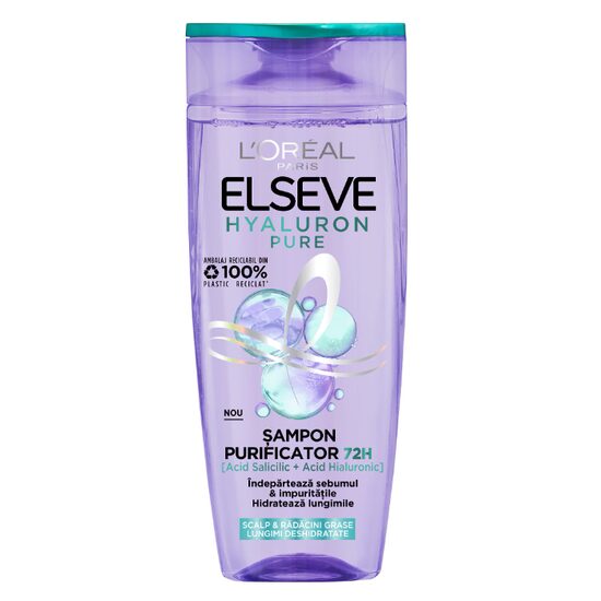 Sampon purificator L'Oreal Paris Elseve Hyaluron Pure pentru scalp si radacini grase si lungimi deshidratate, 250 ml