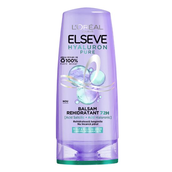 Balsam rehidratant L'Oreal Paris Elseve Hyaluron Pure pentru scalp si radacini grase si lungimi deshidratate, 200 ml