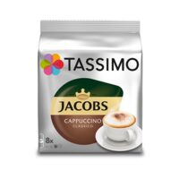 Capsule cafea Tassimo Jacobs Cappuccino, 8 capsule cafea + 8 capsule lapte, 260g