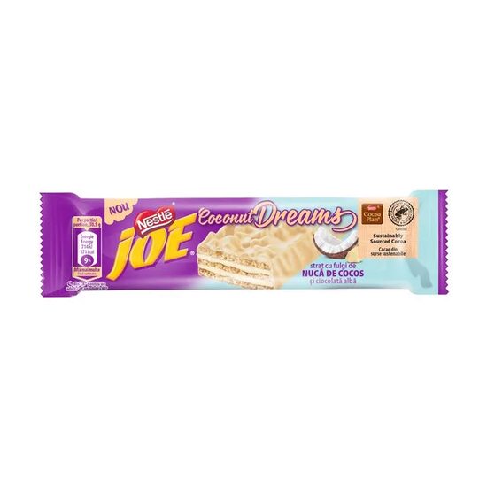 Napolitana cu crema de nuca de cocos in invelis de ciocolata Joe Coconut Dreams, 30g