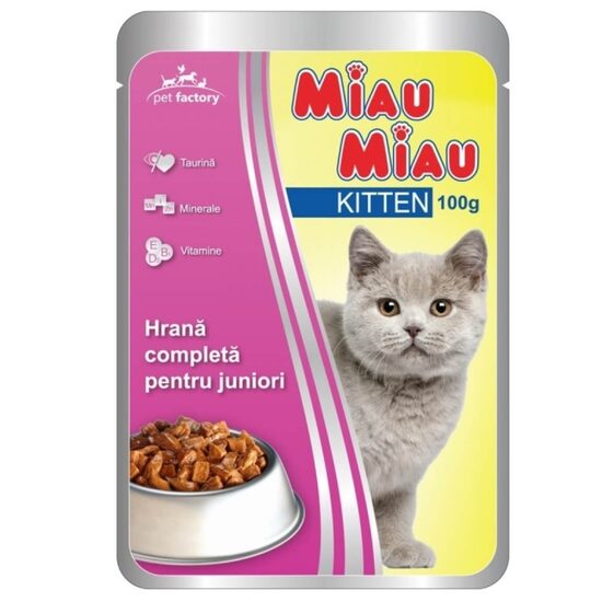 Miau Miau Kitten Mancare umeda pisici junior, 100 g