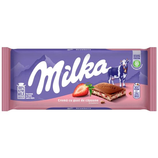 Ciocolata Milka Alpine cu Iaurt si Capsuni, 100 g