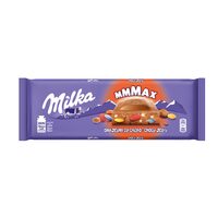 Milka Mmmax Choco Jelly - Ciocolata cu lapte din Alpi umpluta cu bomboane gumate, drajeuri cu cacao si bomboane efervescente, 250g