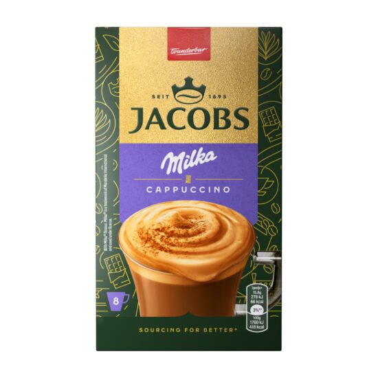 Cafea instant Jacobs Cappuccino Milka Choco, 8 plicuri x 15.8g