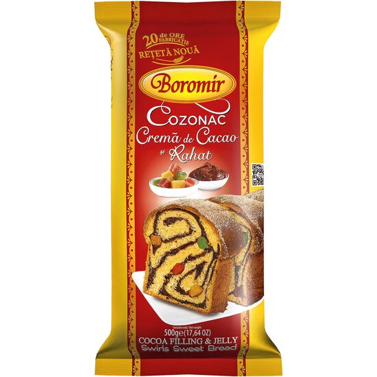 Cozonac cu crema de cacao si rahat, 500 g, Boromir
