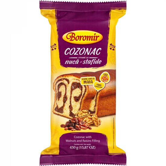 Cozonac cremă cu nucă și stafide 450g