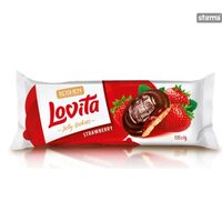 Biscuiti cu jeleu de capsuni si ciocolata Lovita Roshen, 135g