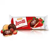 Biscuiti cu ciocolata si jeleu de capsuni Roshen Lovita, 135 g