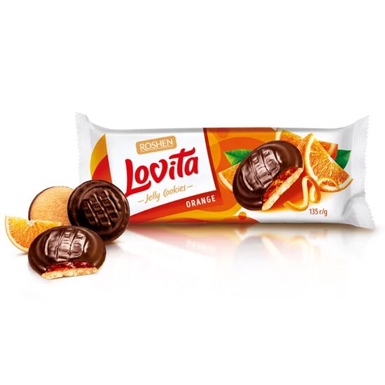 Biscuiti cu jeleu de portocale si ciocolata Lovita Roshen, 135g