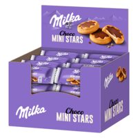 Biscuiti umpluti cu crema cu lapte si glazura cu ciocolata Milka Chocominis, 37.5 g x 24 buc,