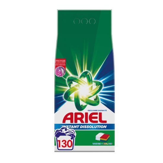 Detergent de rufe pudră Whites+Colors Ariel, 130 spălări, 9.75kg