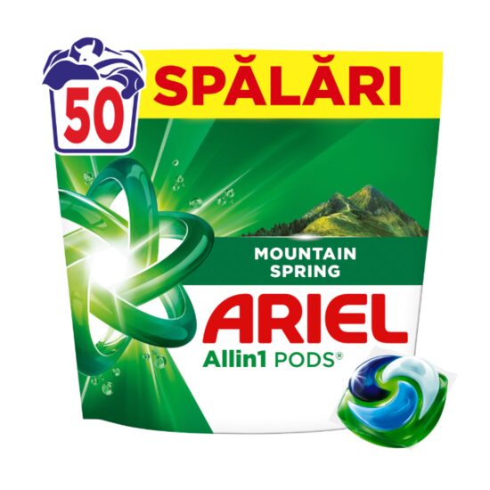 Detergent de rufe capsule Ariel Allin1 PODS Mountain Spring, 50 Spalari