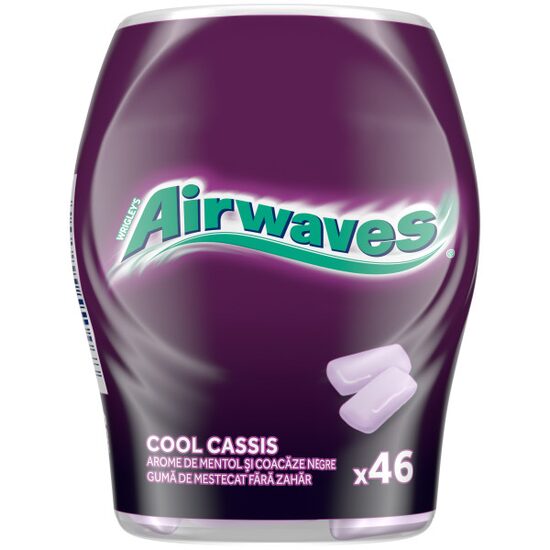 Airwaves Cool Cassis guma de mestecat fara zahar cu arome de mentol si coacaze negre 46 buc 64 g, 6 tuburi