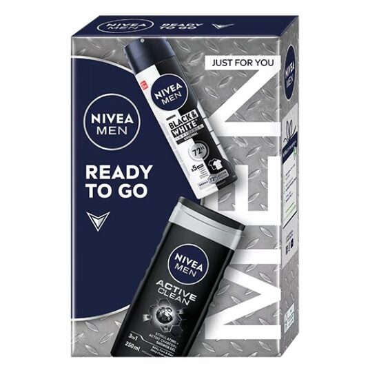 Set cadou Nivea Men: Gel de dus Activ Clean, 250 ml + Deodorant spray Invisible Black & White Power, 150 ml