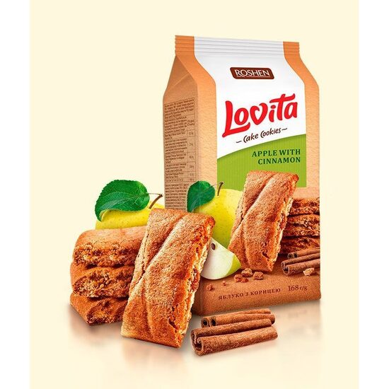 Biscuiti cu crema de mar si scortisoara Roshen Lovita, 168g
