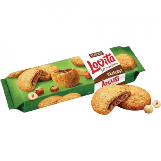 Biscuiti cu crema de alune Lovita Roshen, 150g
