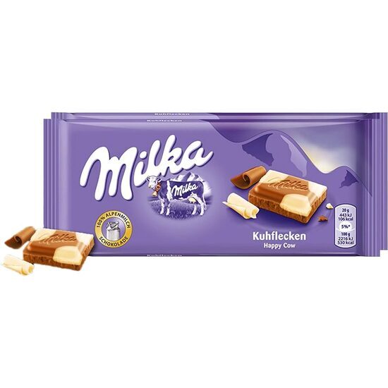 Ciocolata cu lapte alpin si ciocolata alba Milka Happy Cows 90g