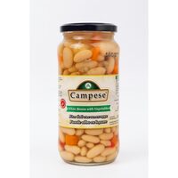 Fasole Albă Borcan Campese 540g cu Legume – Gata de Consum, Natural și Sănătos