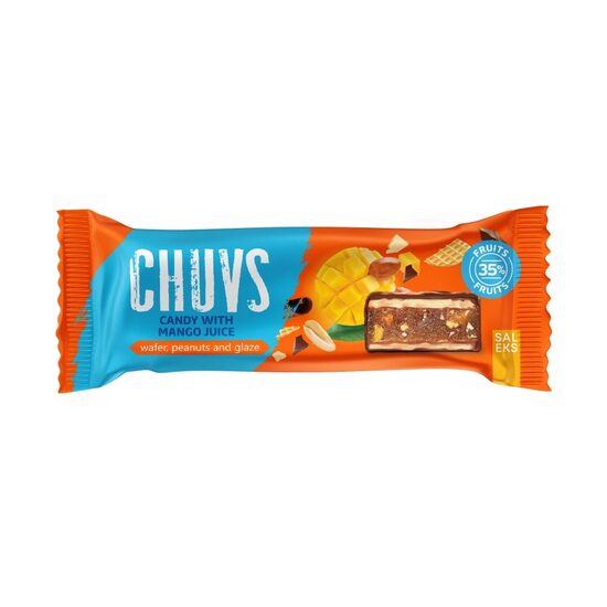 Baton glazurat din napolitane cu piure de mere, suc de mango și arahide prăjite Chuvs, 30g