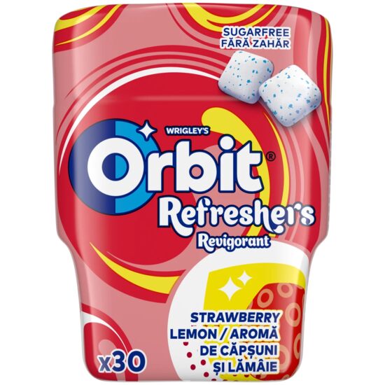 Orbit Refresher guma de mestecat fara zahar cu arome de capsuni si lamaie 30 buc 67g, Import