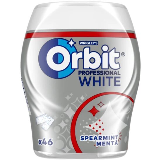 Orbit Professional White Spearmint guma de mestecat fara zahar cu arome de menta si mentol 46 buc 64 g, 6 tuburi