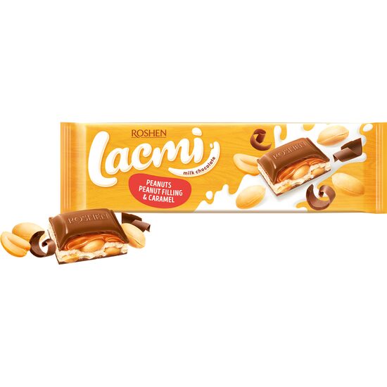 Ciocolată cu lapte Roshen Lacmi cu arahide și umplutură de caramel și arahide 295 g