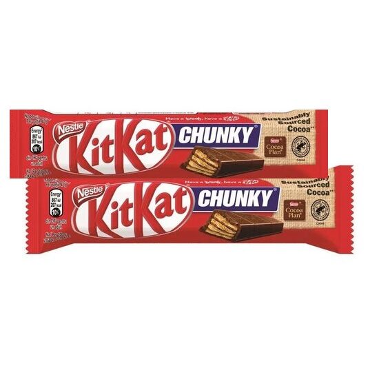 Promo 1+1 GRATUIT Baton de ciocolata cu lapte si napolitana crocanta KitKat Chunky, 40g