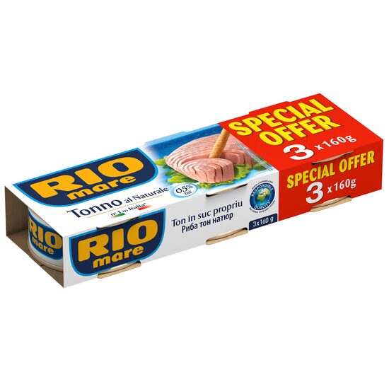 Rio Mare Ton în Suc Natural 3 x 160 g – Pachet Triplu, Proteine Sănătoase și Rapid de Preparat