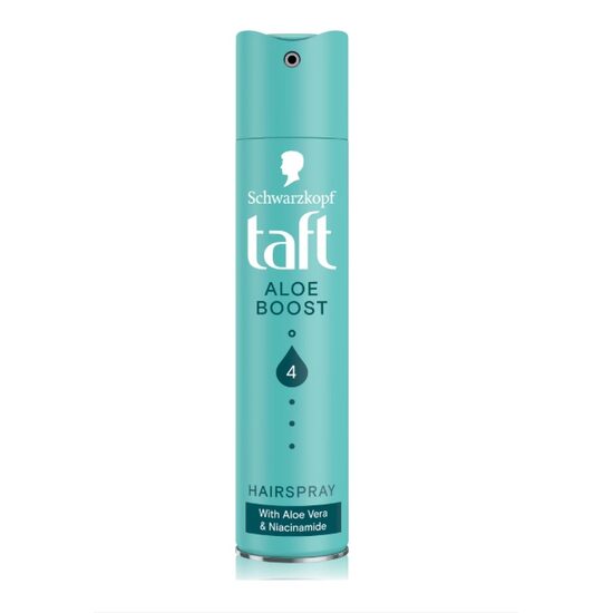 Fixativ Schwarzkopf Taft Aloe Boost, nivel de fixare 4 pentru coafare, fixativ pentru toate tipurile de par, ofera rezistenta si ingrijire cu aloe vera si niacinamide formula vegana, 250 ml