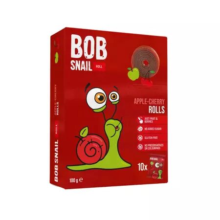 Bob Snail rulou fructe mere și cireșe 100g, natural, fără zahăr adăugat, vegan, fără gluten
