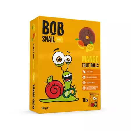 Bob Snail rulou fructe mango 100g, fără zahăr adăugat, 100% natural, vegan, fără gluten