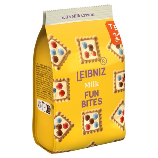 Biscuiți LEIBNIZ cu umplutură de lapte și drajeuri colorate, 100 g 