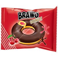 Brawo Donut cu umplutură de visine și glazură de cacao cu lapte – 50 g