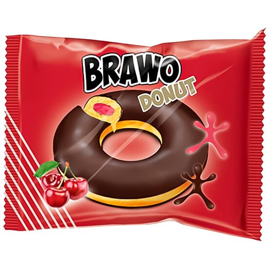 Brawo Donut cu umplutură de visine și glazură de cacao cu lapte – 50 g
