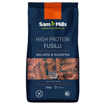 Sam Mills Paste Proteice din Linte Roșie și Mazăre Galbenă Fusilli 250 g