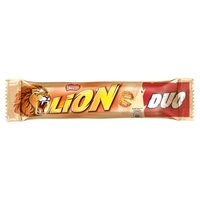 Baton cu interior cu caramel si napolitana, cu ciocolata cu lapte Lion White Duo, 60 g