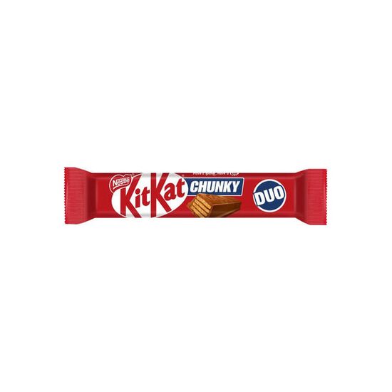 Baton de ciocolata cu lapte cu interior crocant de napolitana si crema cu cacao KitKat Chunky Duo, 64 g