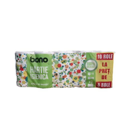 Hartie igienica parfumata Bono, 3 straturi, set 10 role, extra moale, rezistenta