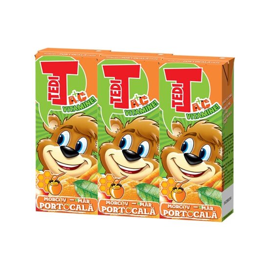 Bautura necarbogazoasa cu morcov, mar si portocala Tedi, 200 ml, set 3 bucati