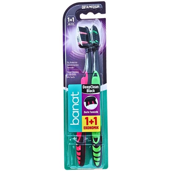 Periuta de Dinti Banat, Deep Clean Black Medium, 1+1
